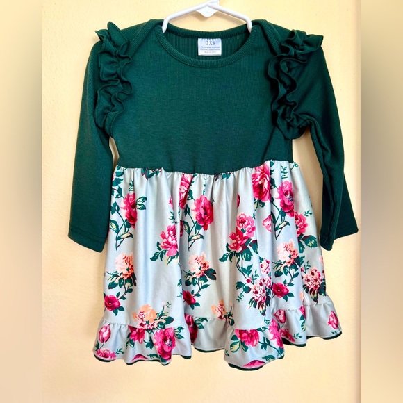 Boutique Hunter Green/Floral Dress 12-18 months - Picture 1 of 4